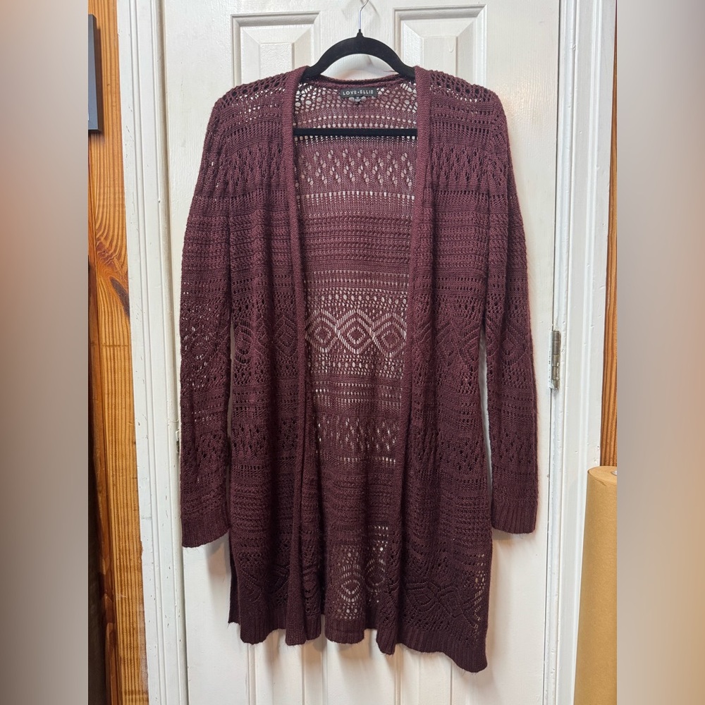Love Ellie Maroon Open Knit Cardigan